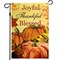 G128 - Home Decorative Thanksgiving Garden Flag, Joyful Thankful and Blessed Quote with Pumpkins and Maple Leaves Decorations,  | 12x18 Inch | Printed 150D Polyester - Rustic Holiday Seasonal Outdoor Flag